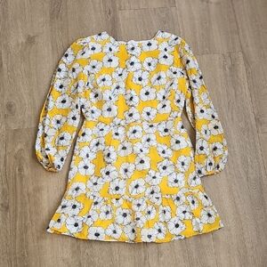 Never A Wallflower Yellow and White Floral Cotton & Silk Dress Size Small